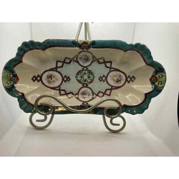 Antique Nagoya Nippon Raised Paint NPSK Moriage Plate Embossed 12x5 READ - Picture 1 of 10